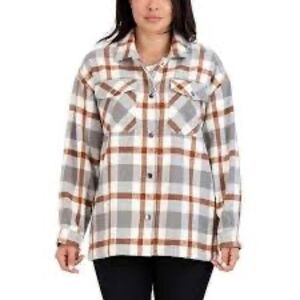 HFX Womens Plaid Flannel Oversize Long Sleeve Snap Button Gorpcore Sweater Small